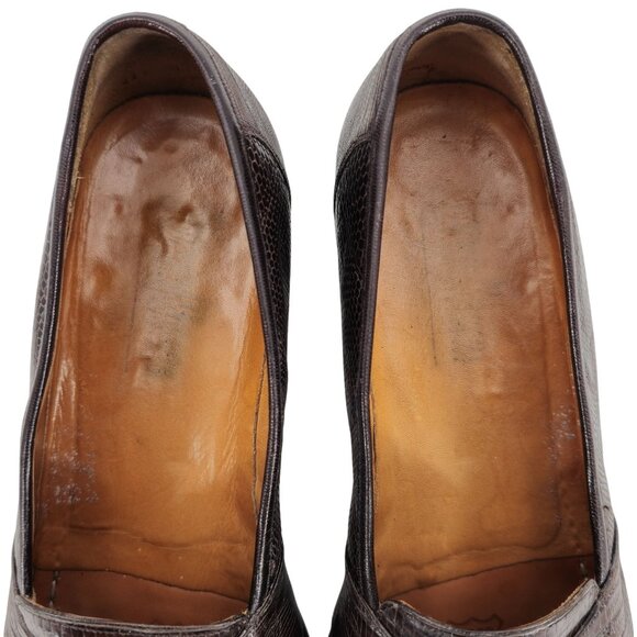 Neiman Marcus Exotic Teju Lizard Brown Dress Shoes Men 8.5 Handmade Penny Loafer - Picture 8 of 11